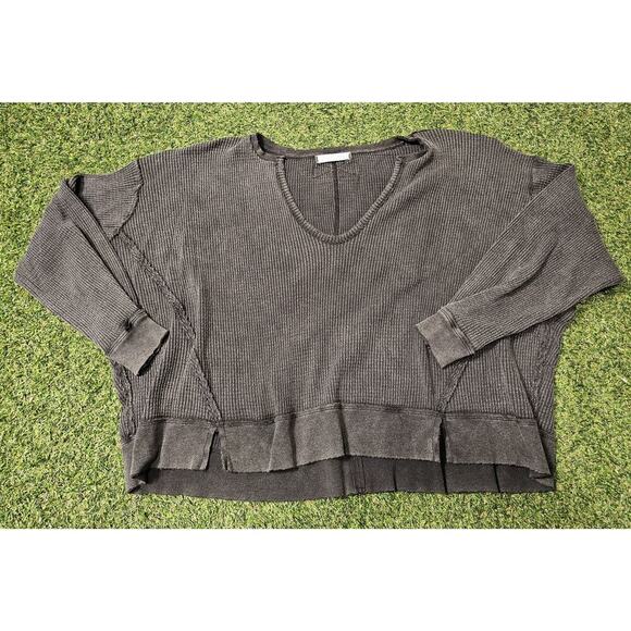 We the Free People Women's Small Top Buttercup Waffle Thermal Black Gray Grunge - Picture 1 of 8